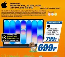 Expert Apple Notebook MacBook Neo, 13 Zoll, 2026, A18 Pro, 256 GB SSD Angebot