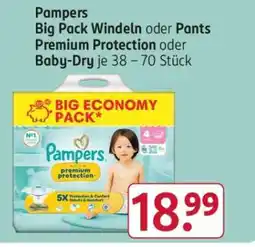 Rossmann Pampers Big Pack Windeln oder Pants Premium Protection oder Baby-Dry je 38 – 70 Stück Angebot