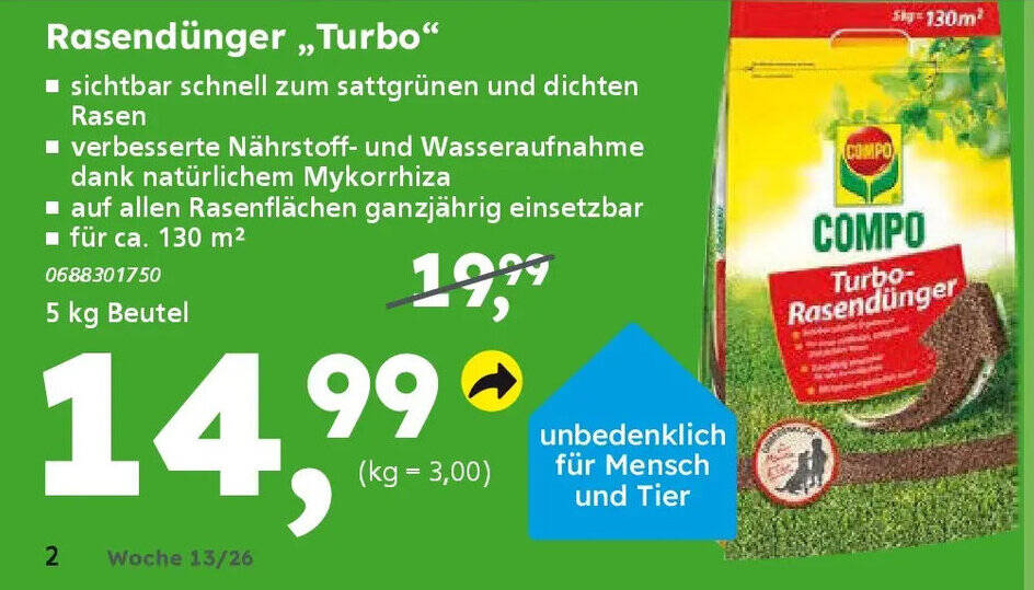 COMPO Rasendnger,,Turbo" 5 kg Angebot bei Globus Baumarkt