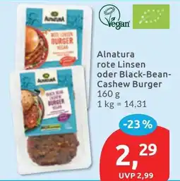 Budni Alnatura rote Linsen oder Black-Bean- Cashew Burger Angebot