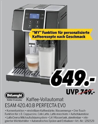 MEDIMAX Delonghi Kaffeevollautomat ESAM 420.40.B Perfecta EV0 Angebot