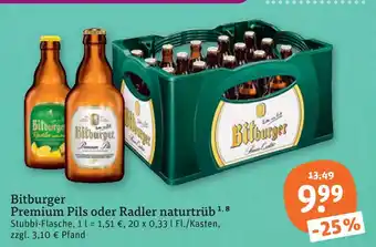 tegut Bitburger premium pils oder radler naturtrüb Angebot