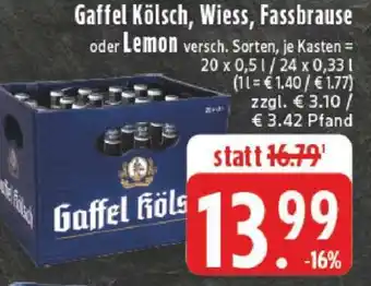 Edeka Gaffel Kölsch, Wiess, Fassbrause oder Lemon Angebot