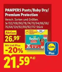 Lidl PAMPERS Pants/Baby Dry/Premium Protection Angebot