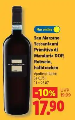 Lidl San Marzano Sessantanni Primitivo di Manduria DOP, Rotwein, halbtrocken Angebot
