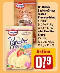 REWE Dr. Oetker Seelenwärmer Tassen - Cremepudding Schoko oder Paradies Creme Vanille Angebot
