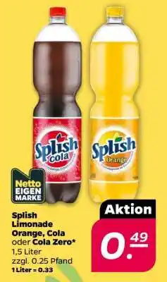 NETTO Splish Limonade Orange, Cola oder Cola Zero Angebot