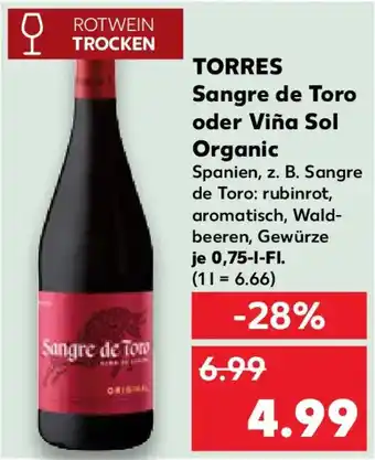 Kaufland TORRES Sangre de Toro oder Viña Sol Organic Angebot