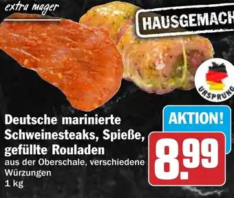 HIT Deutsche marinierte Schweinesteaks, Spieße, gefüllte Rouladen Angebot