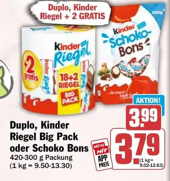 HIT Duplo, Kinder Riegel Big Pack oder Schoko Bons Angebot