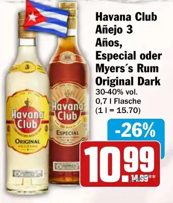 HIT Havana Club Añejo 3 Años, Especial oder Myers's Rum Original Dark Angebot