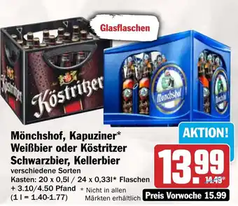 HIT Mönchshof, Kapuziner* Weißbier oder Köstritzer Schwarzbier, Kellerbier Angebot