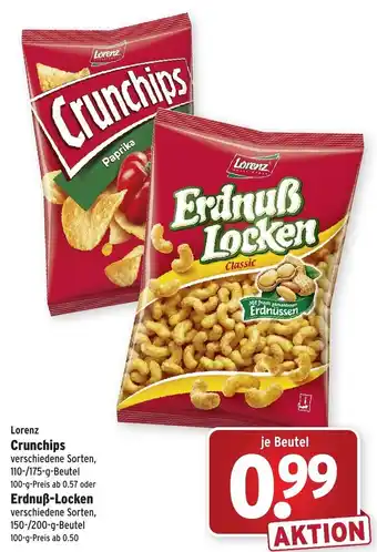 Wasgau Lorenz Crunchips 110/175g Beutel oder Erdnuß Locken Angebot