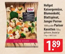 Famila Nord Ost Hofgut Kaisergemüse, Blumenkohl, Blattspinat, Junger Porree oder Pariser Karotten Angebot