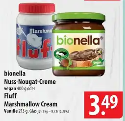 Famila Nord Ost bionella Nuss-Nougat-Creme vegan oder Fluff Marshmallow Cream Vanille Angebot