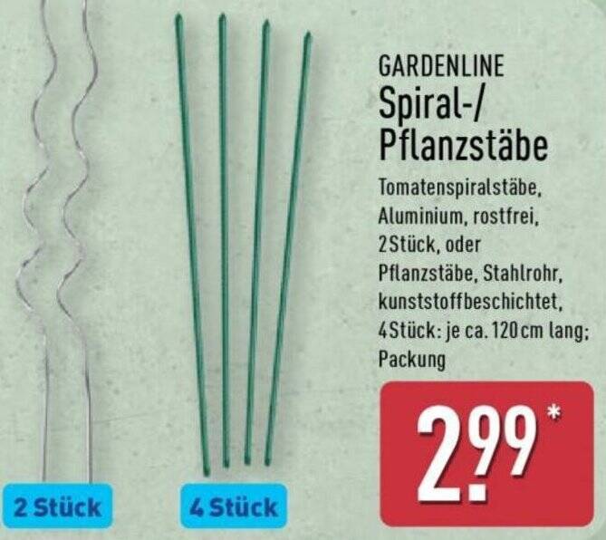 GARDENLINE Spiral-/ Pflanzstbe Angebot bei Aldi Nord