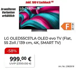 MediaMarkt LG OLED55C57LA OLED evo TV (Flat, 55 Zoll/139 cm, 4K, SMART TV) Angebot