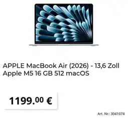 MediaMarkt APPLE MacBook Air (2026) -13,6 Zoll Apple M5.16 GB 512 macOS Angebot