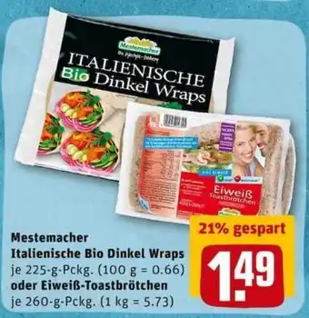 REWE City Mestemacher Italienische Bio Dinkel Wraps 225g oder Eiweiß Toastbrötchen 260g Angebot