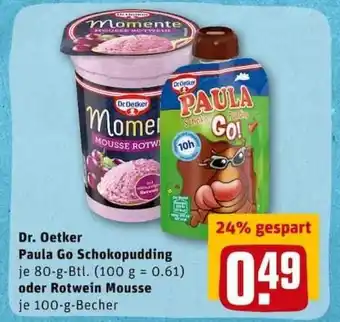 REWE City Dr. Oetker Paula Go Schokopudding 80g oder Rotwein Mousse 100g Angebot