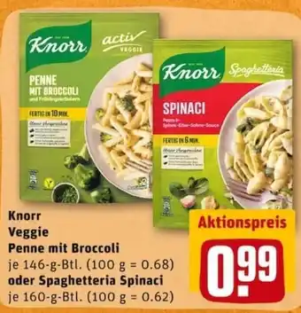 REWE City Knorr Veggie Penne mit Broccoli 146g Btl oder Spaghetteria Spinaci 160g Btl Angebot