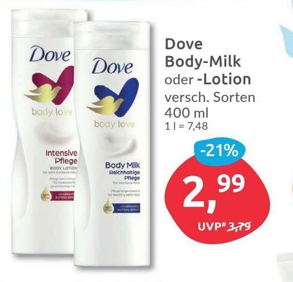 Dove BodyMilk o. Lotion 400ml Angebot bei Budni