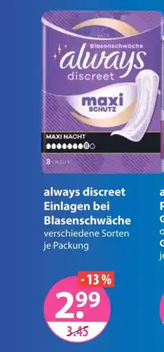 V Markt Always discreet einlagen bei blasenschwäche Angebot