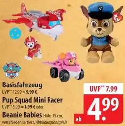Famila Nord Ost PAW PATROL Basisfahrzeug, Pup Squad Mini Racer oder Beanie Babies Angebot