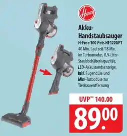 Famila Nord Ost Hoover Akku Handstaubsauger H-Free 100 Pets HF122GPT Angebot