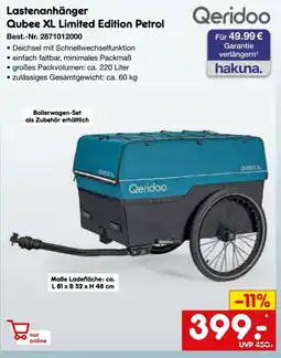 Netto Marken-Discount Qeridoo Lastenanhänger Qubee XL Limited Edition Petrol Angebot