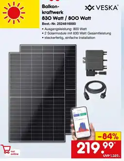 Netto Marken-Discount VESKA Balkonkraftwerk 830 Watt / 800 Watt 830 Watt / 800 Watt Angebot