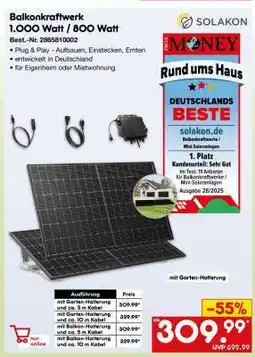 Netto Marken-Discount Balkonkraftwerk 1.000 Watt / 800 Watt Angebot