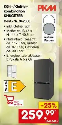 Netto Marken-Discount Kühl- / Gefrierkombination KHKGT17EB Angebot