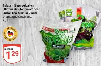 Globus Salate mit Wurzelballen: „Buttersalat/Kopfsalat“ oder „Salat-Trio-Mix“ im Beutel Angebot