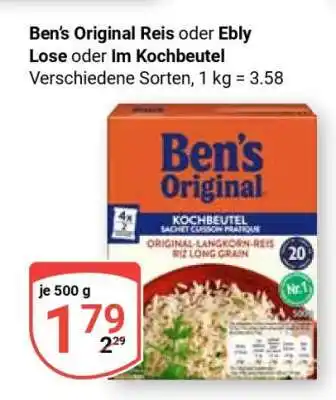 Globus Ben’s Original Reis oder Ebly Lose oder Im Kochbeutel Angebot