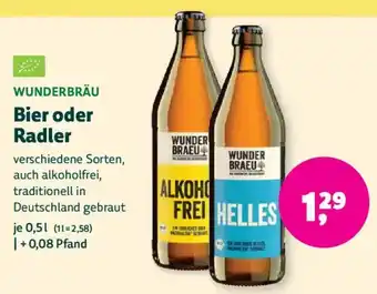 Biomarkt WUNDERBRÄU Bier oder Radler Angebot