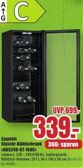 B1 Discount Baumarkt Exquisit Glastür-Kühlschrank >>GKS240-GT-160C⟫ Angebot