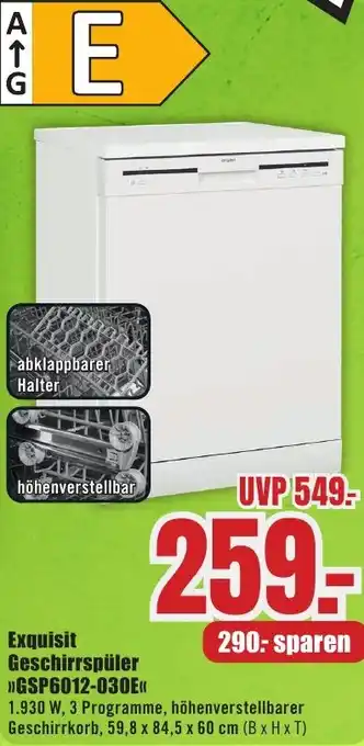 B1 Discount Baumarkt Exquisit Geschirrspüler GSP6012-030E Angebot