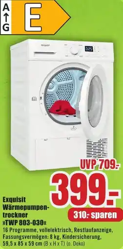B1 Discount Baumarkt Exquisit Wärmepumpen trockner TWP 803-030 Angebot