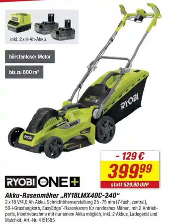 toom Baumarkt RYOBI Akku-Rasenmäher,,RY18LMX40C-240" Angebot