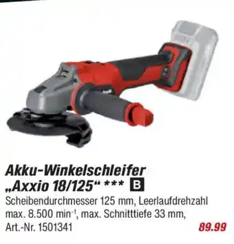 toom Baumarkt Einhell Akku-Winkelschleifer ,,Axxio 18/125" Angebot