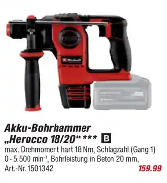 toom Baumarkt Einhell Akku-Bohrhammer ,,Herocco 18/20" Angebot