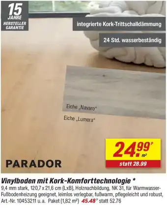toom Baumarkt PARADOR Vinylboden mit Kork-Komforttechnologie Angebot