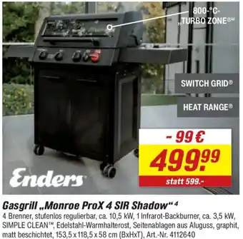 toom Baumarkt Enders Gasgrill,,Monroe ProX 4 SIR Shadow" Angebot