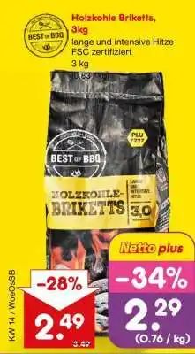 Netto Marken-Discount Holzkohle Briketts, 3kg Angebot