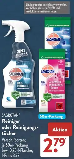 Aldi Süd SAGROTAN Reiniger oder Reinigungstücher Angebot