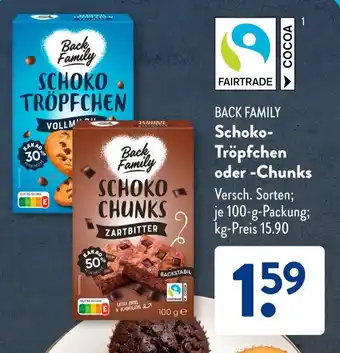 Aldi Süd BACK FAMILY Schoko- Tröpfchen oder -Chunks Angebot