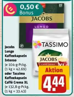 REWE Jacobs Lungo Kaffeekapseln Intenso oder Tassimo Kaffeekapseln Caffè Crema XL Angebot