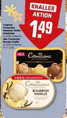 REWE Langnese Cremissimo Haselnuss Vanilla Schokolade oder Cremissimo Bourbon Vanille Angebot