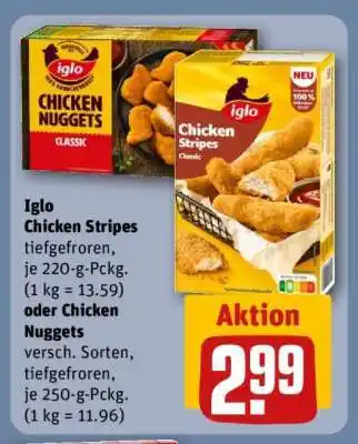 REWE Iglo Chicken Stripes oder Chicken Nuggets Angebot